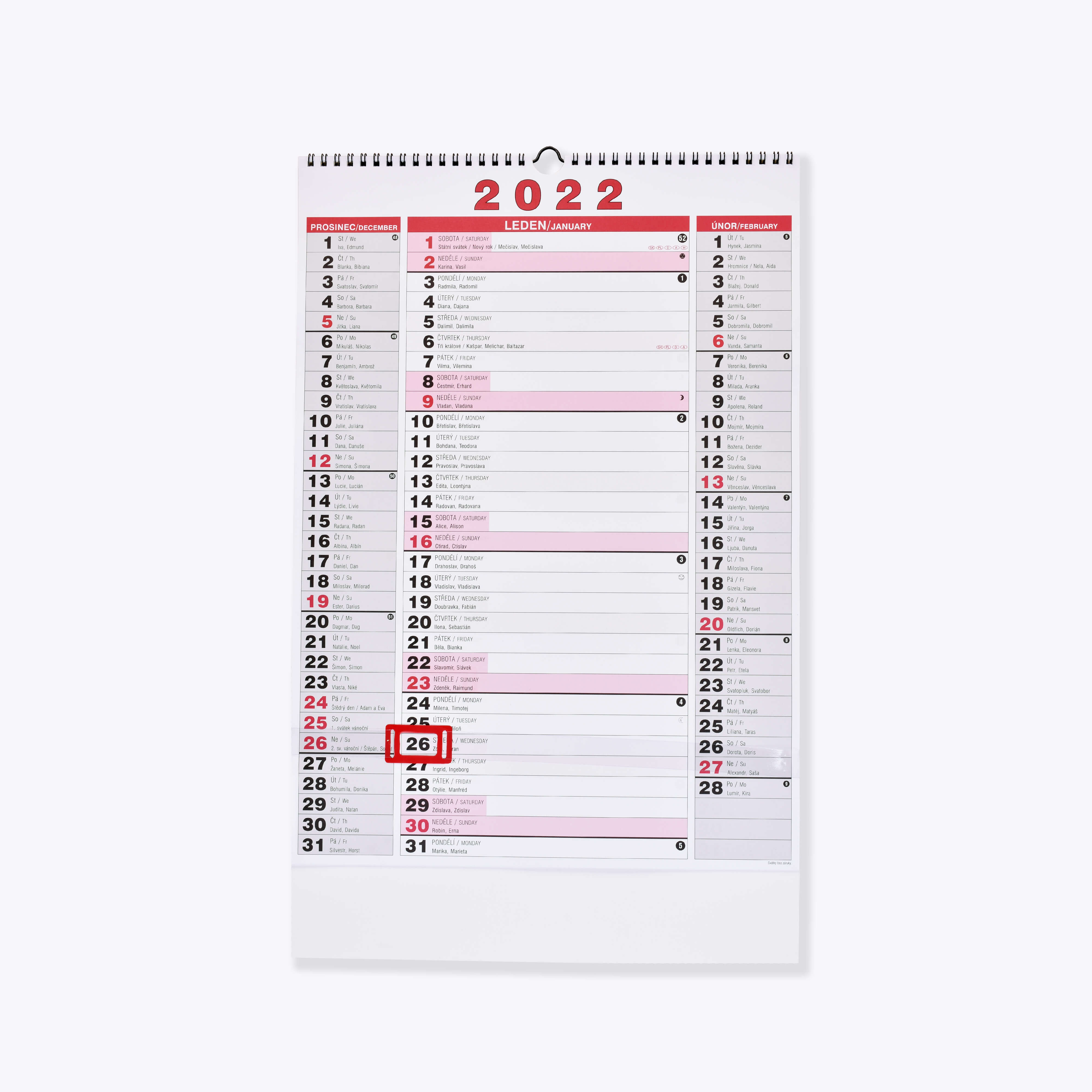BOBO Nástěnný kalendář tříměsíční NEW 2022