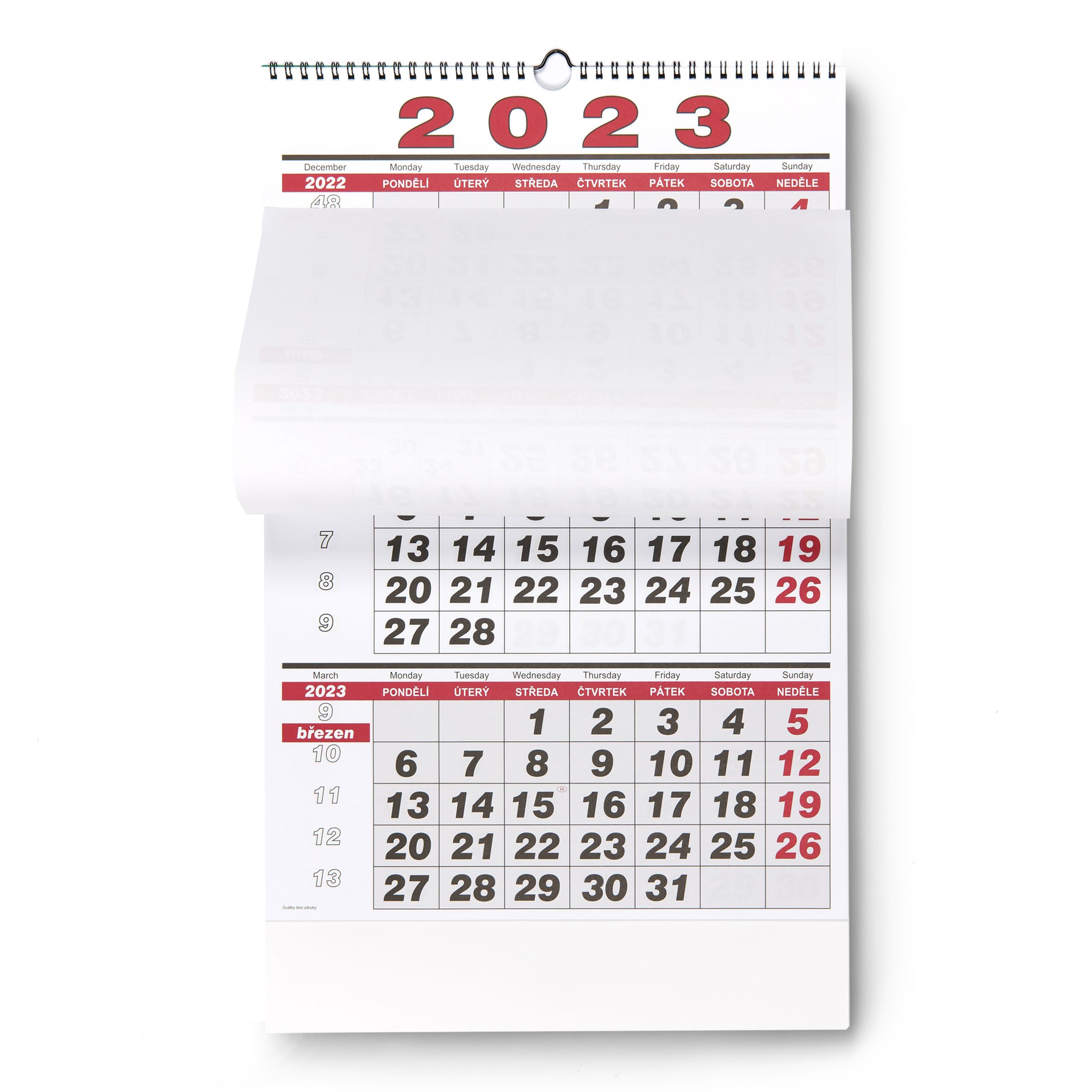 BOBO Nástěnný kalendář tříměsíční KLASIK 2023