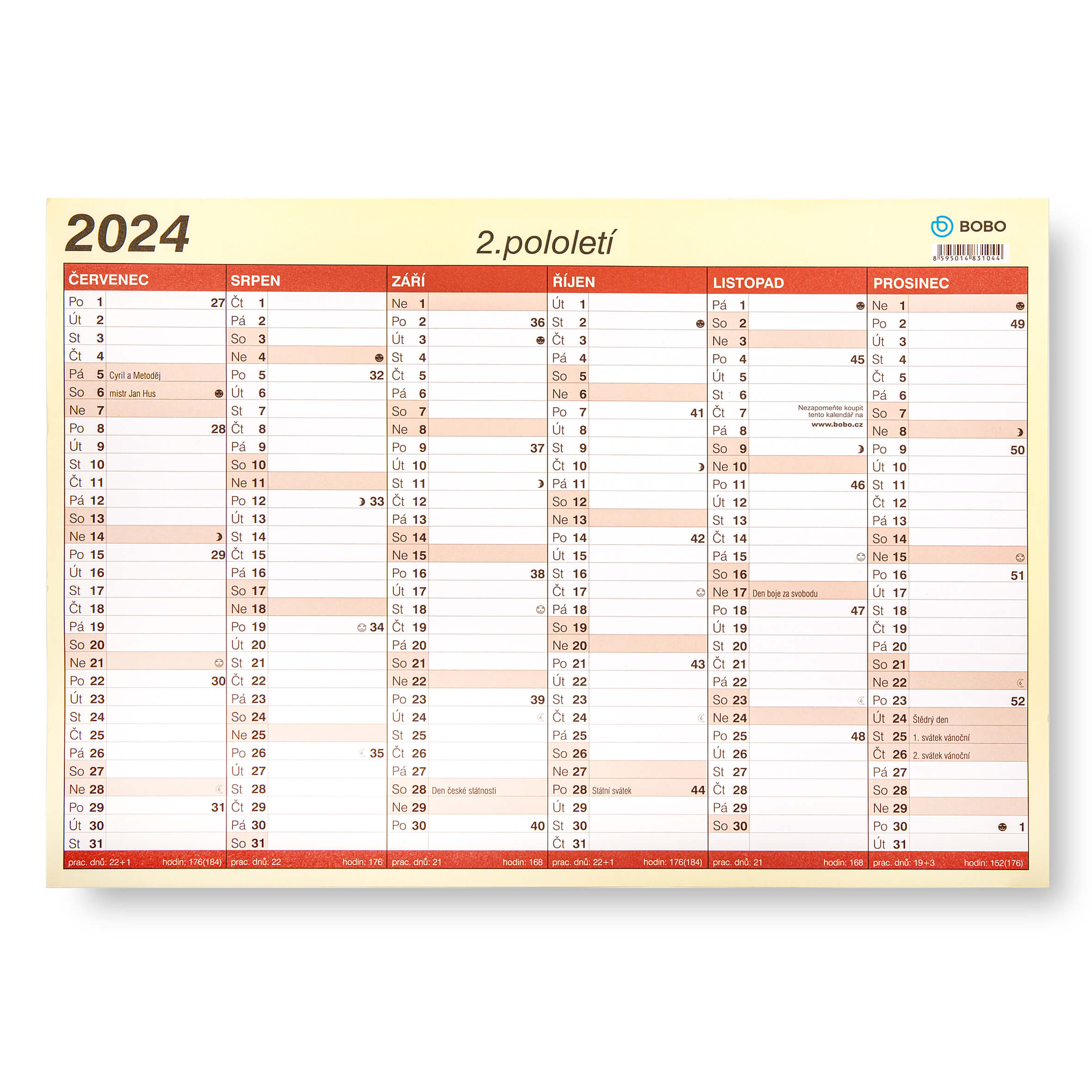 BOBO Lístkový kalendář 2024, A3