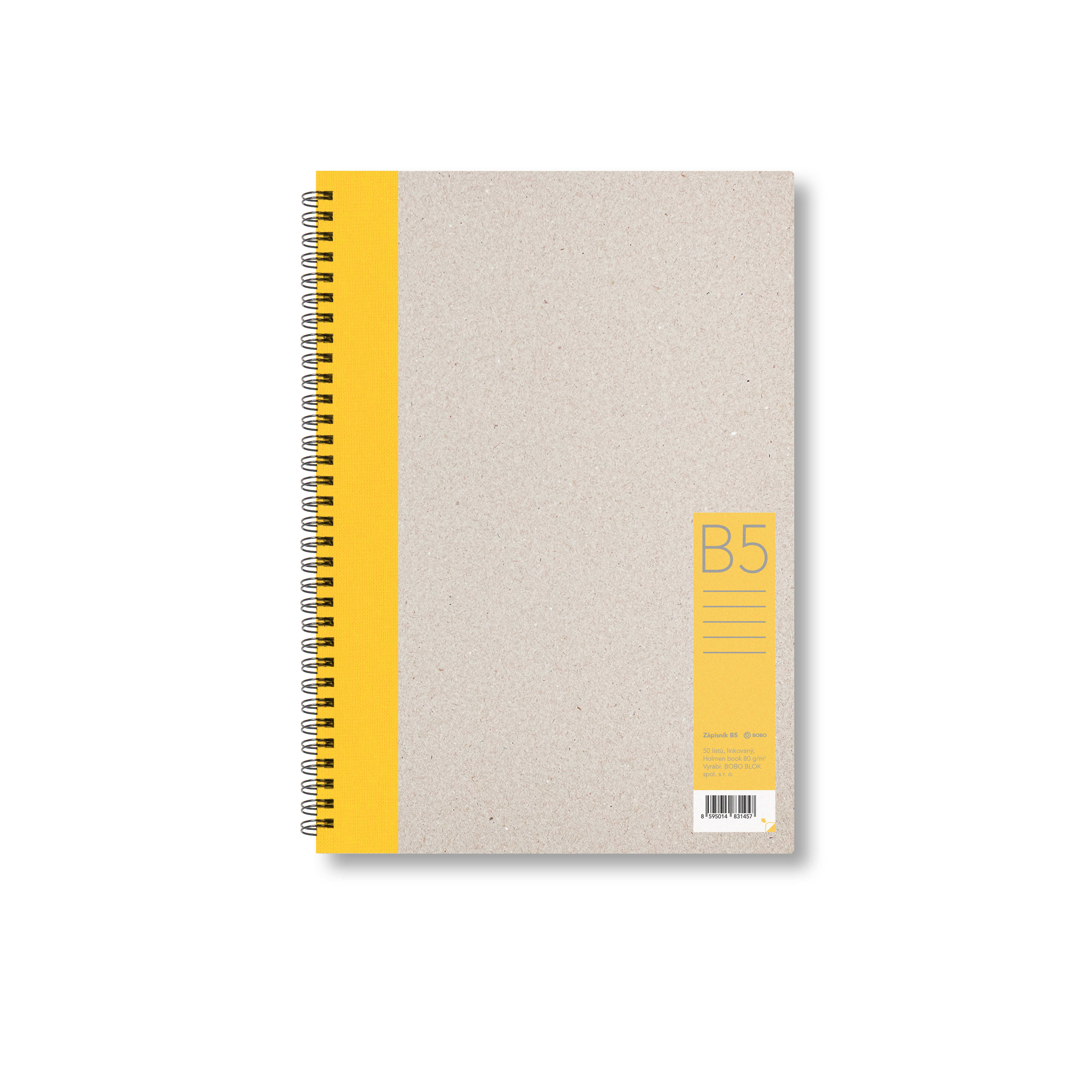 BOBO Zápisník, B5, linkovaný, žlutý