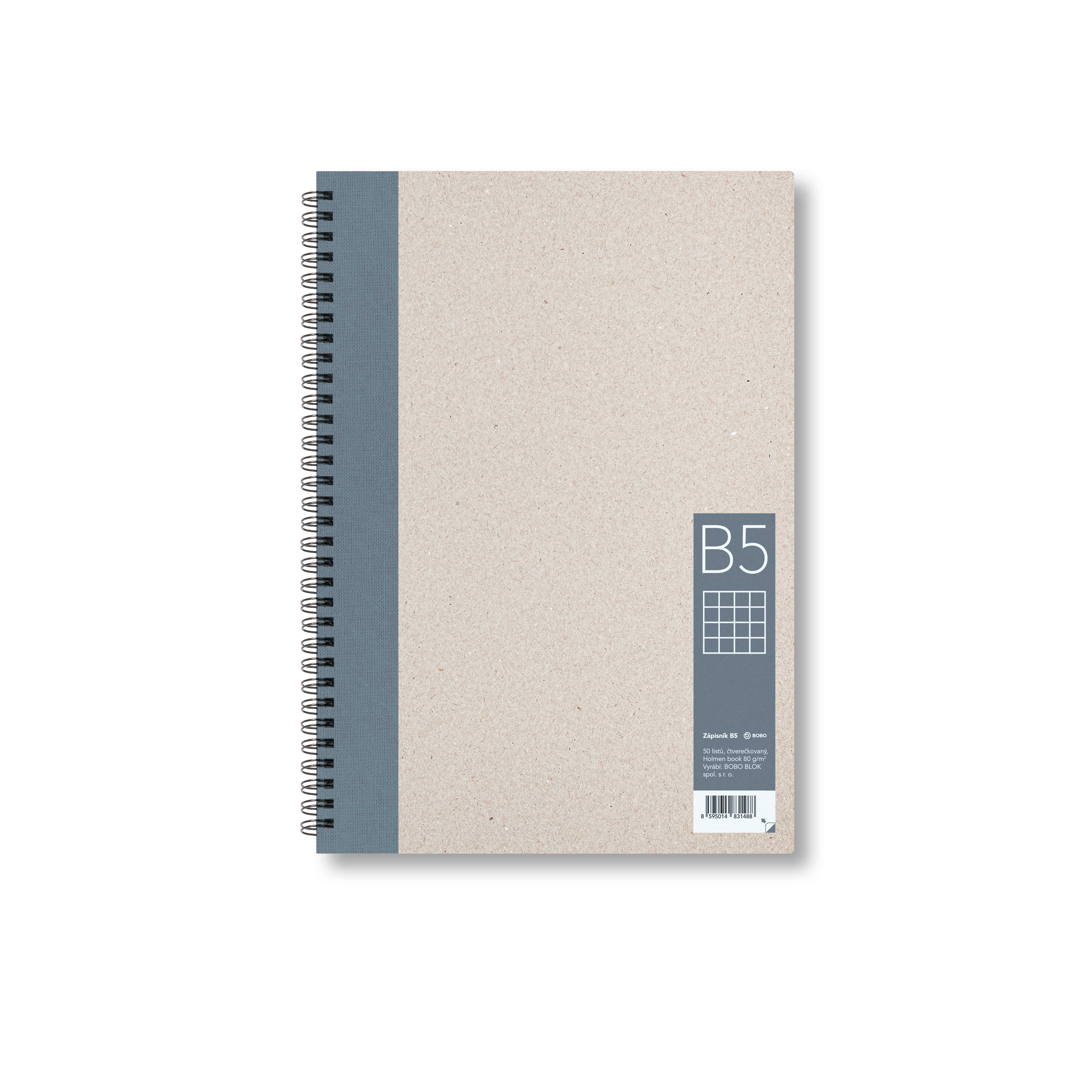 BOBO Zápisník, B5, čtverečkovaný, šedý