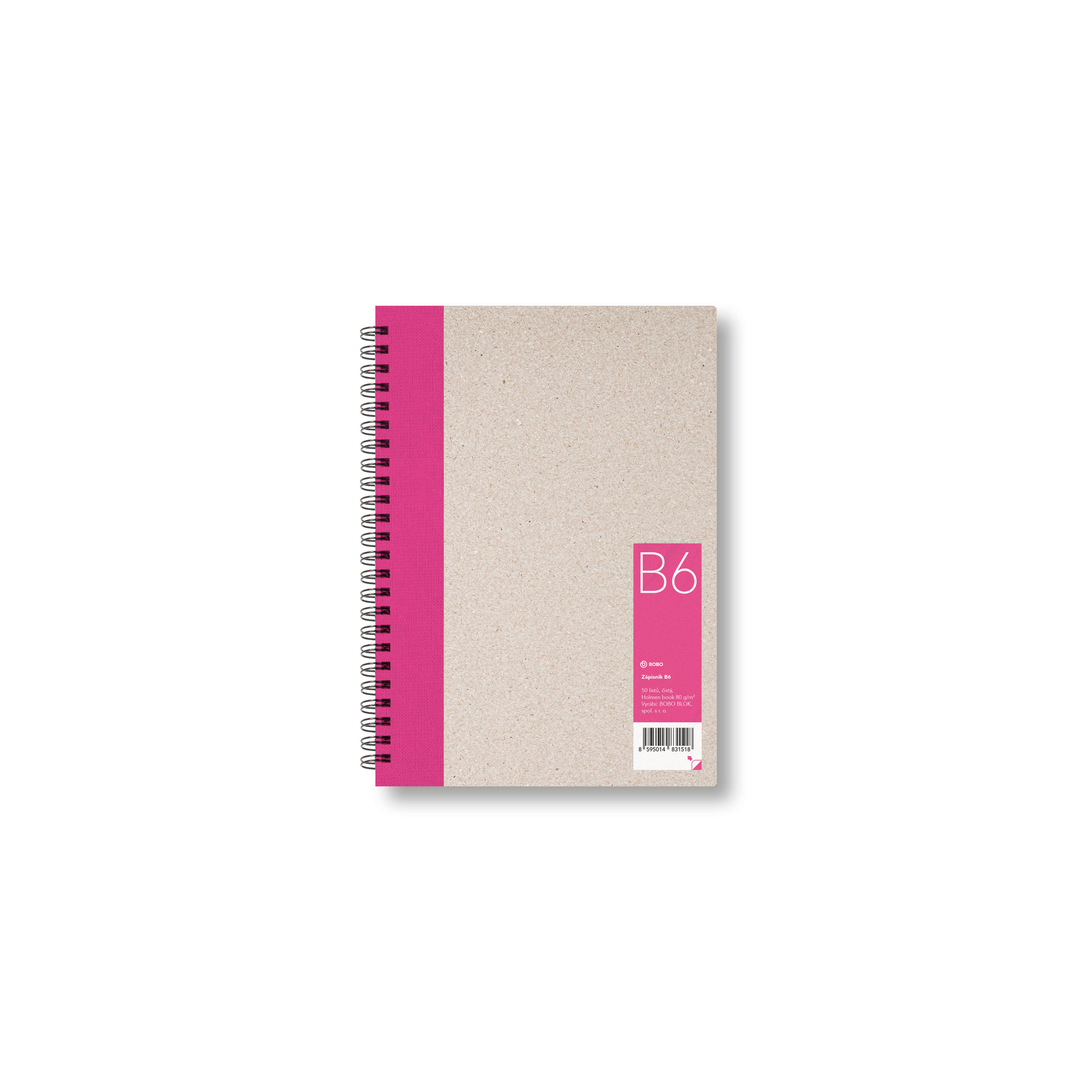 BOBO Zápisník, B6, čistý, růžový