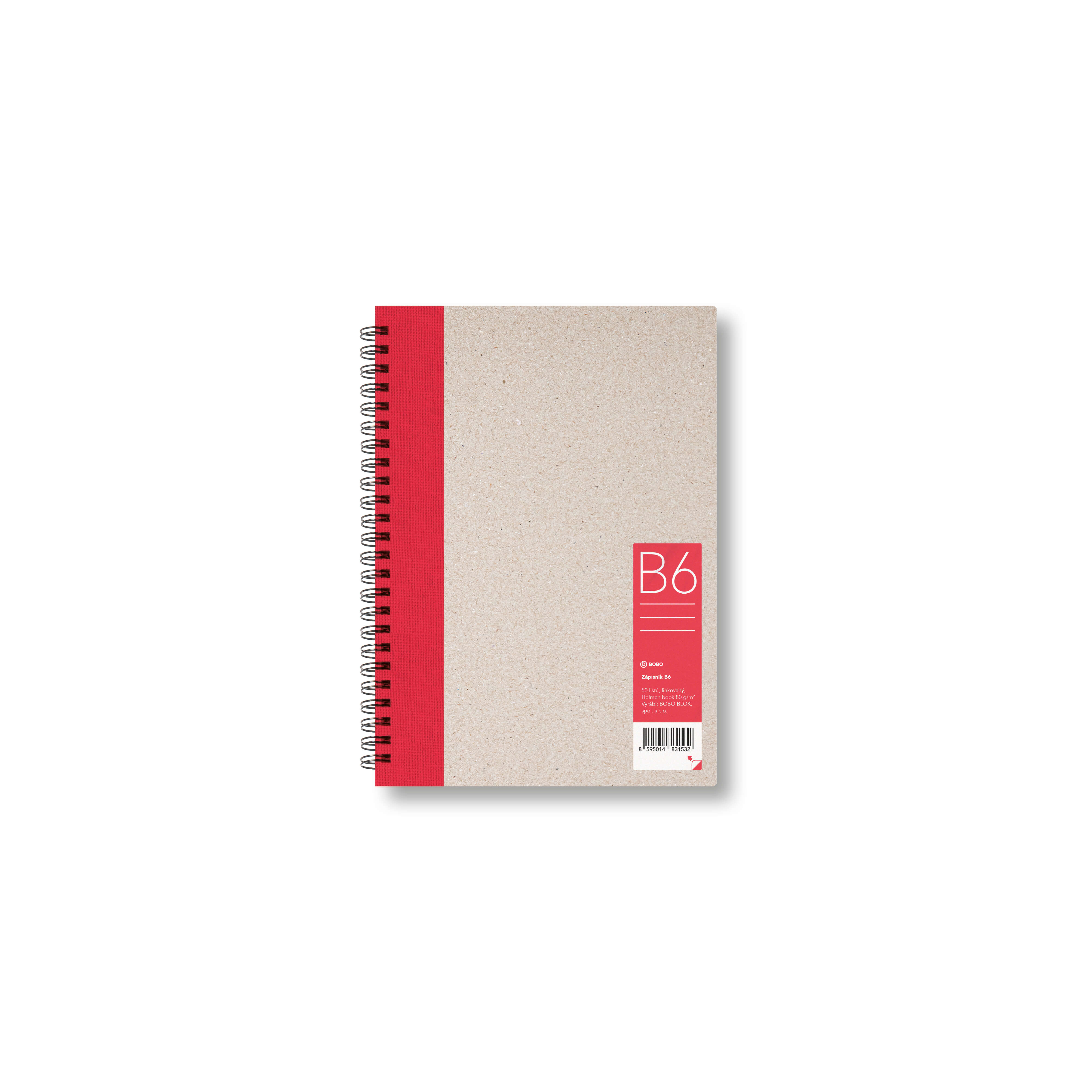 BOBO Zápisník, B6, linkovaný, červený