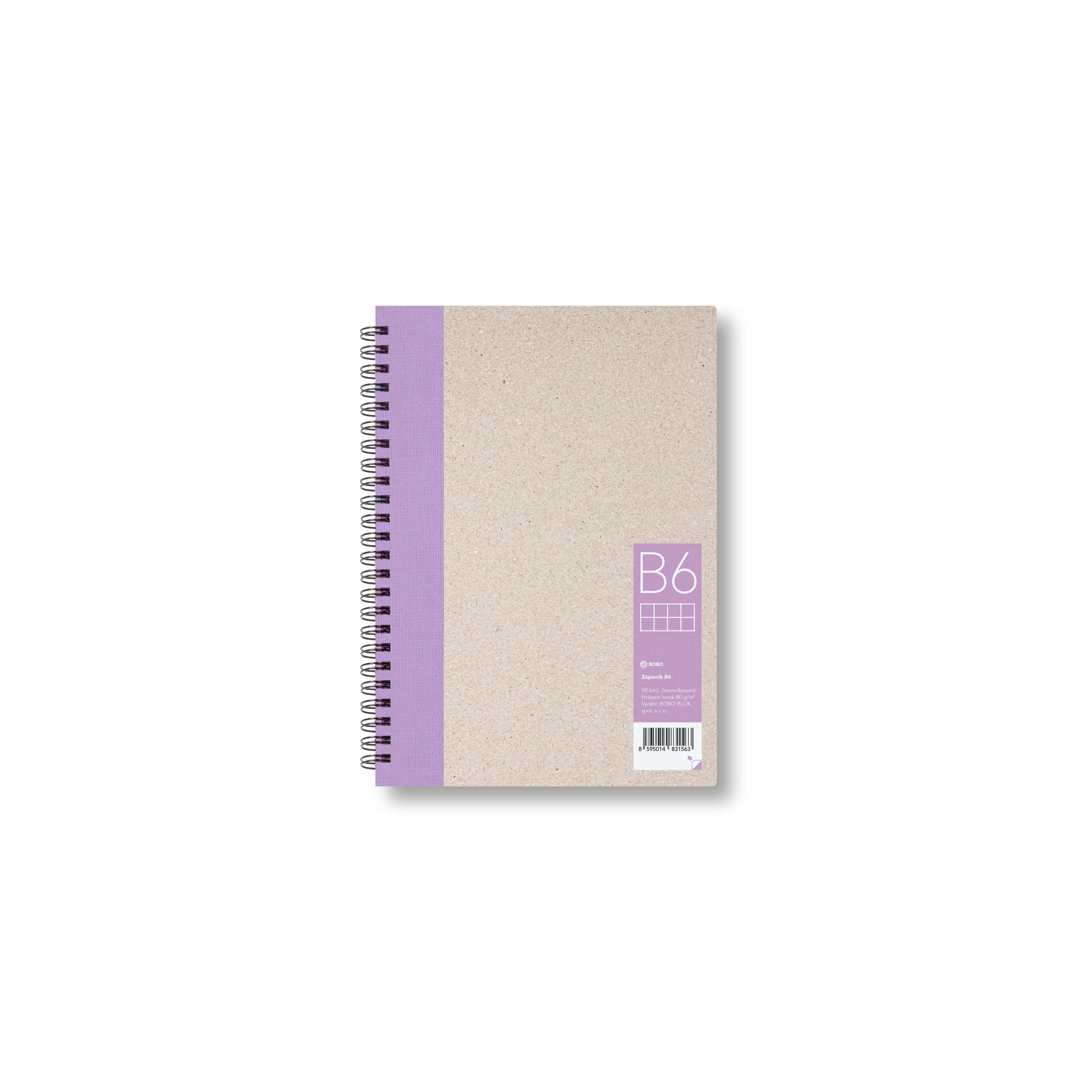 BOBO Zápisník, B6, čtverečkovaný, fialový