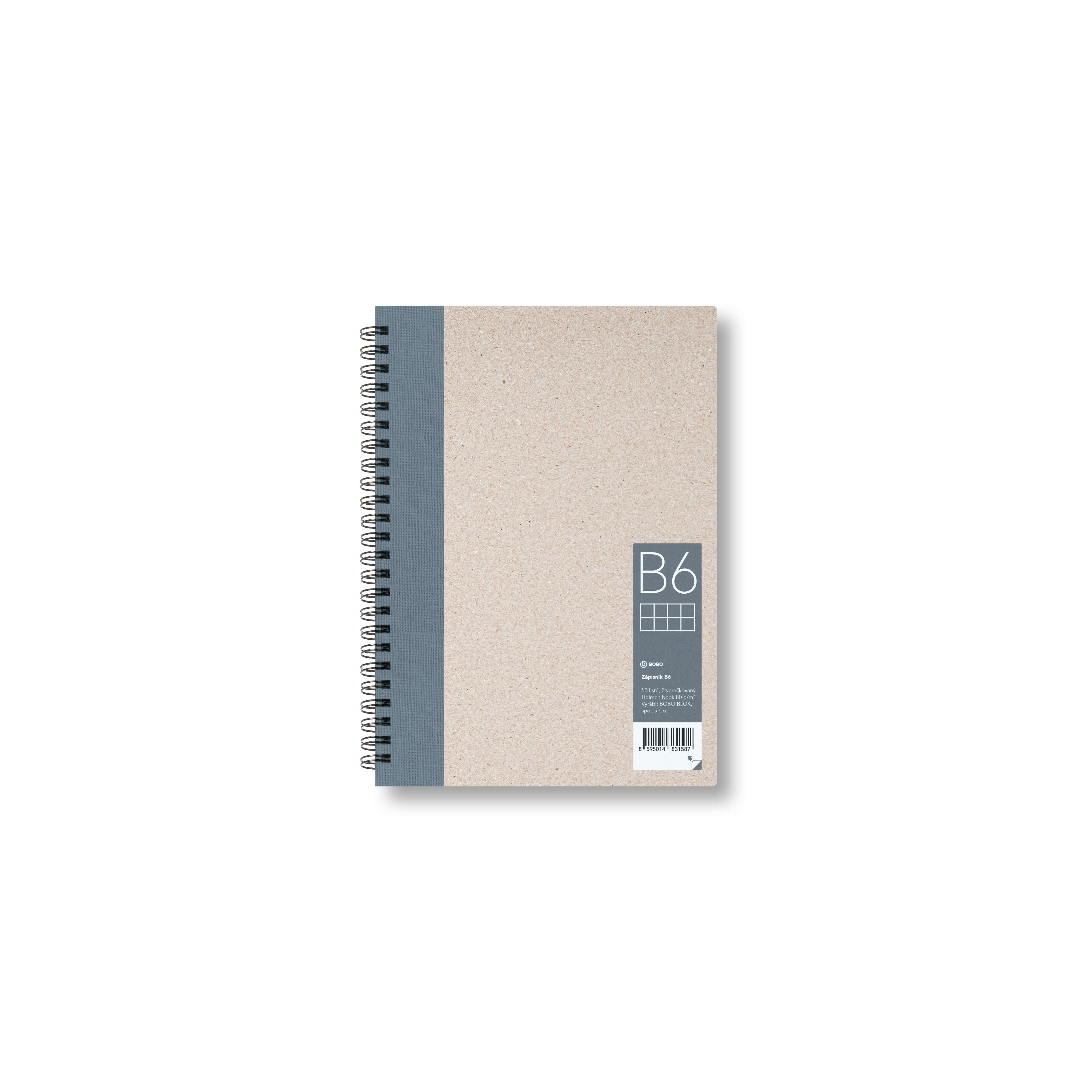 BOBO Zápisník, B6, čtverečkovaný, šedý