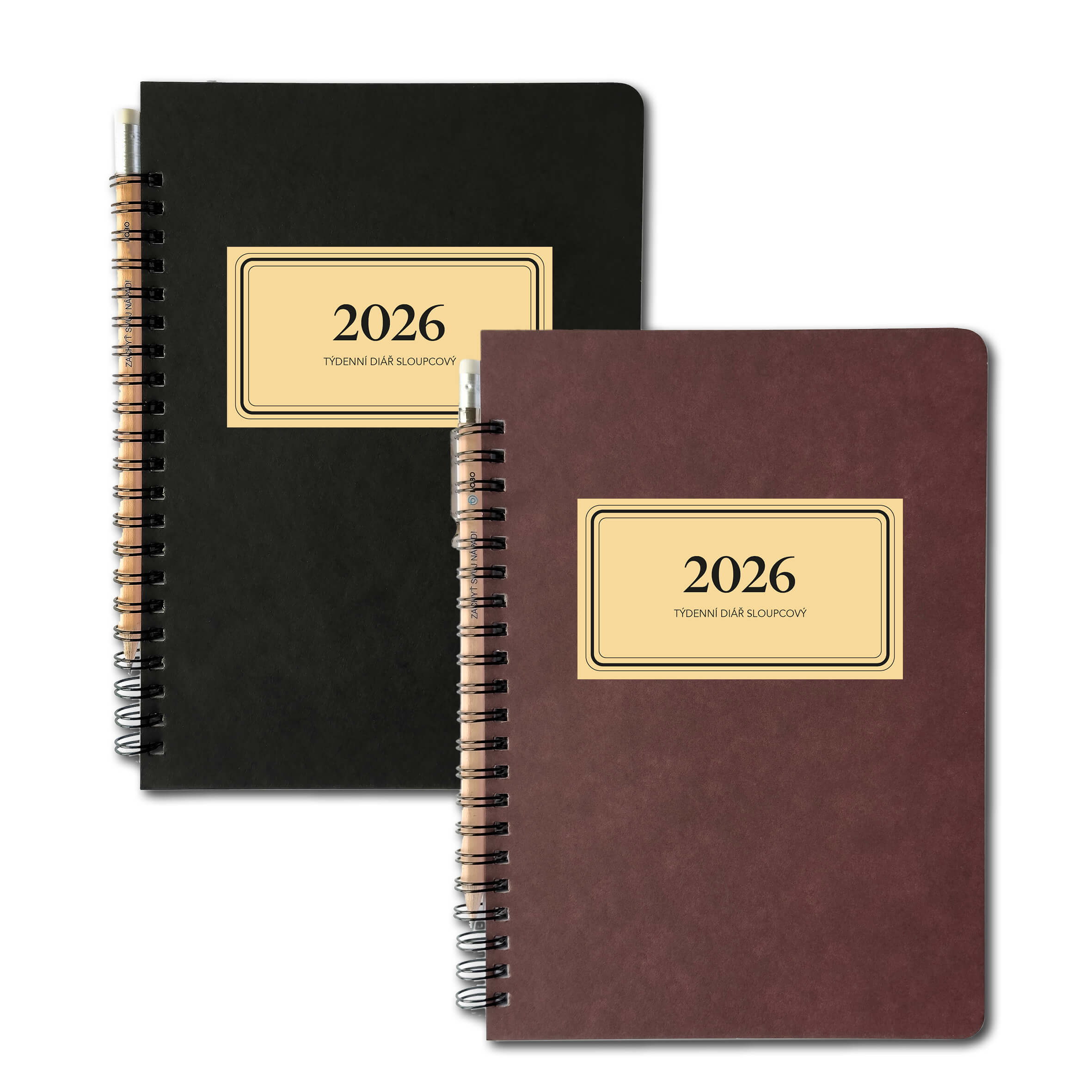 Diář týdenní s tužkou RETRO 2026, A5, sloupcový, černý