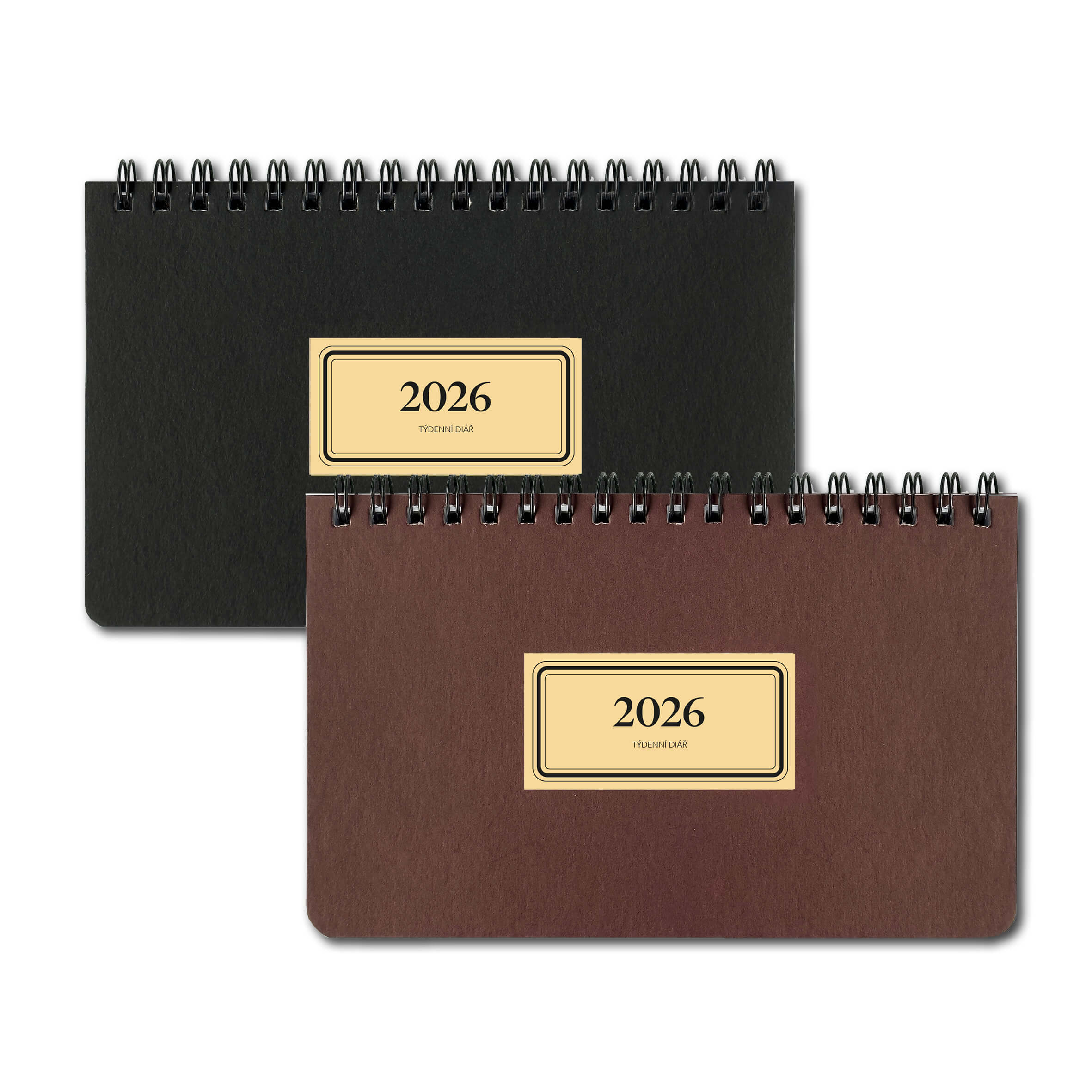BOBO Týdenní kroužkový diář RETRO 2026, 160 x 100 mm, na šířku, černý