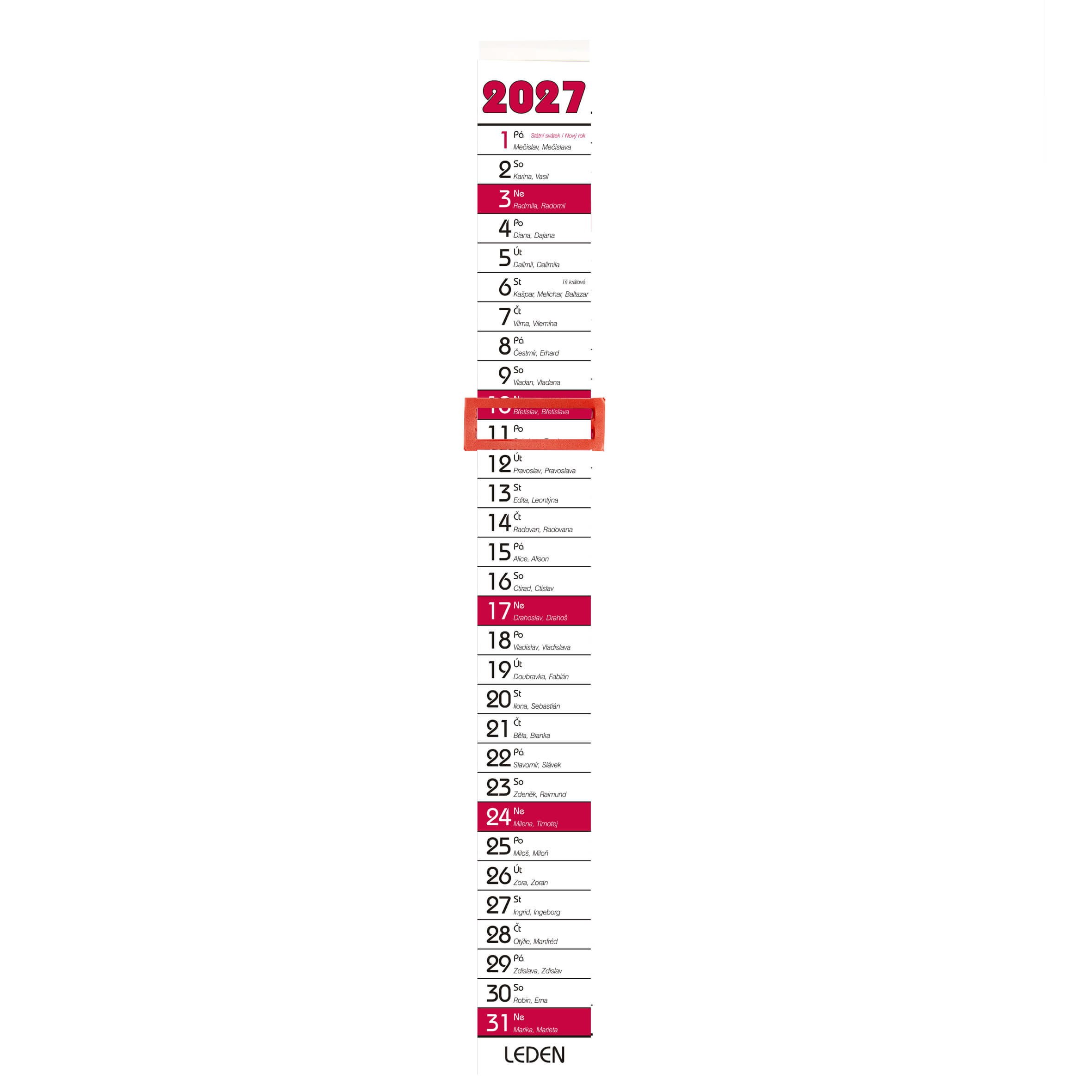 BOBO Nástěnný kalendář vázanka úzká 2027