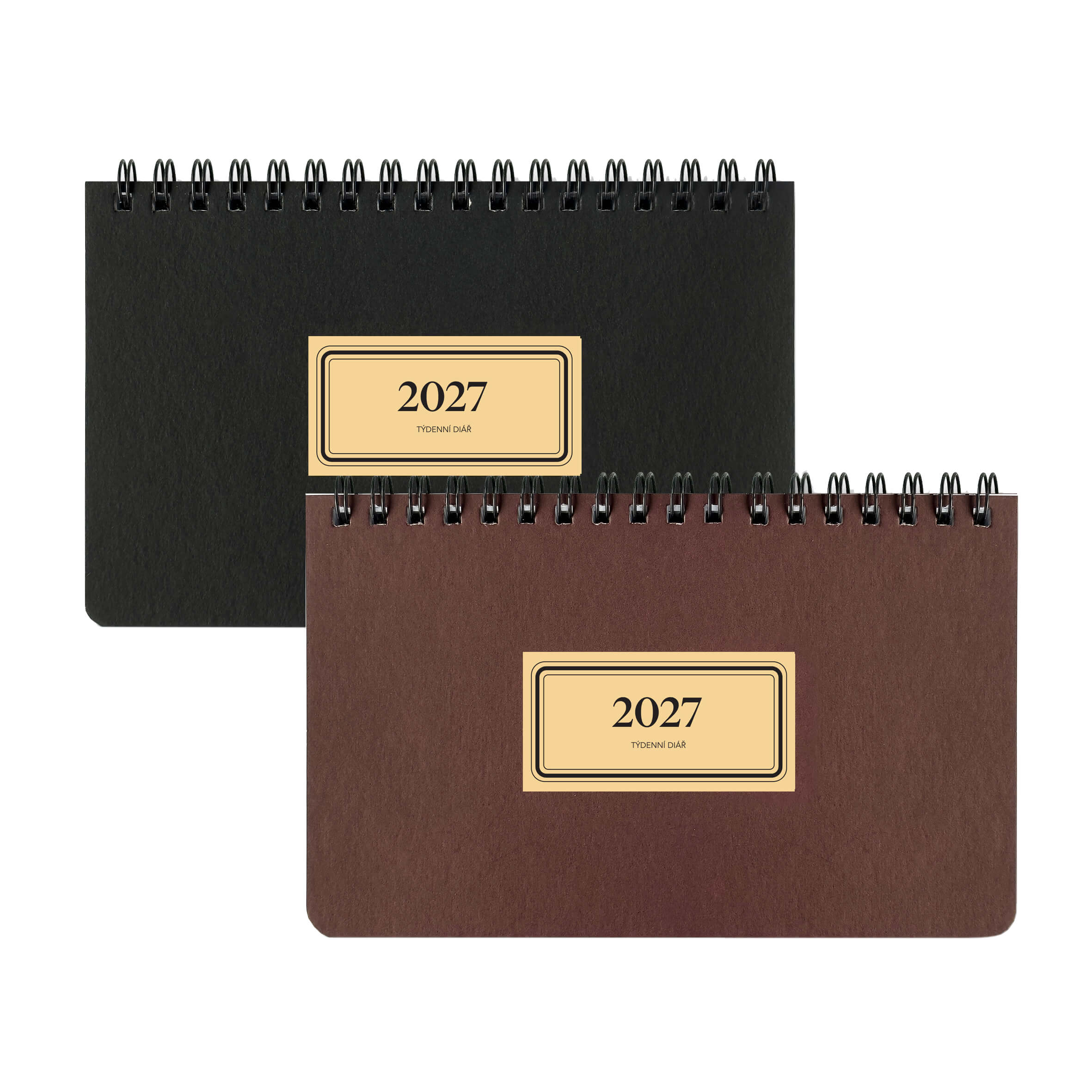 BOBO Týdenní kroužkový diář RETRO 2027, 160 x 100 mm, na šířku, černý
