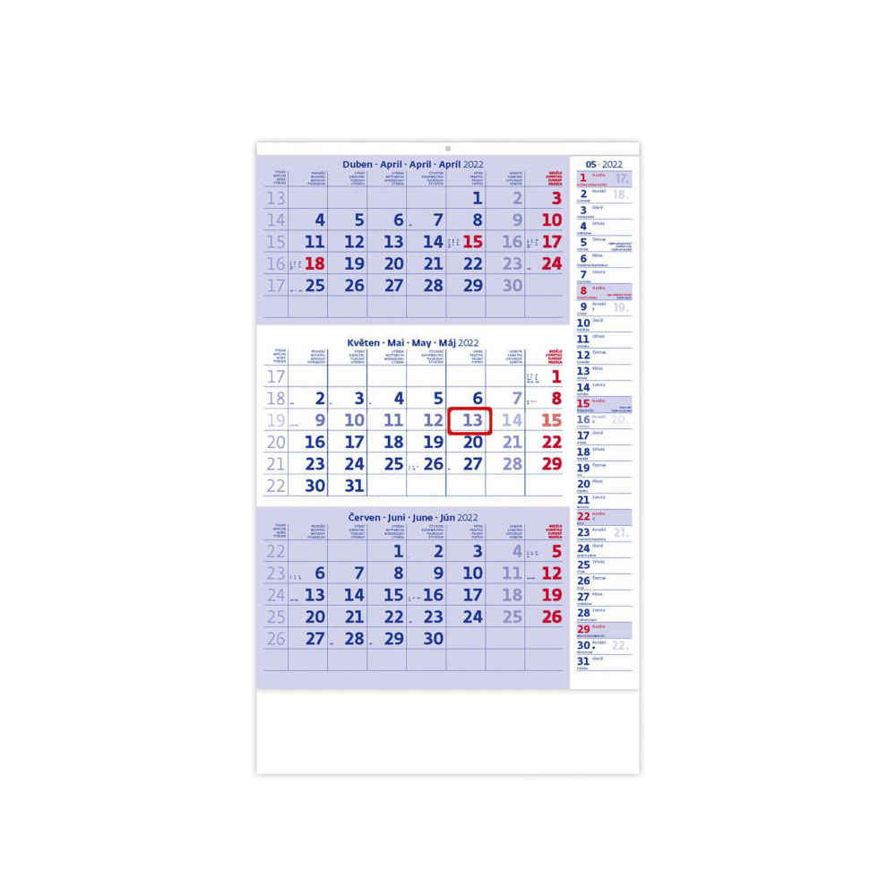 Tříměsíční kalendář s poznámkami 2022